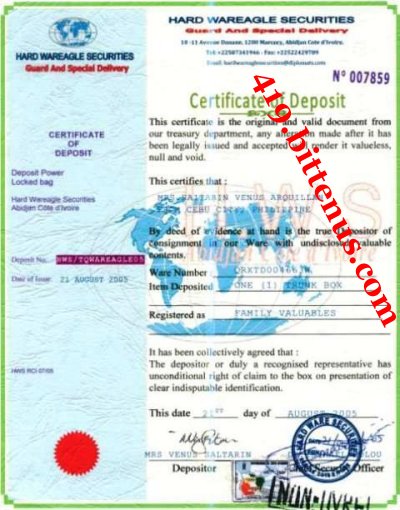 Deposit certificate